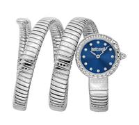 Just Cavalli Reloj para Mujer, Caja de Color Plateado, Esfera Azul Oscuro, Pulsera de Metal de Acero Inoxidable, 2 manecillas, 3 ATM, Color Plateado, Acero Inoxidable