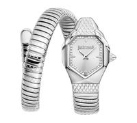 Just Cavalli Signature Snake Aria - Reloj de Pulsera para Mujer de Cuarzo a la Moda, Pulsera y Caja de Acero Inoxidable de Color Gris, Esfera analógica Gris - JC1L369M0015