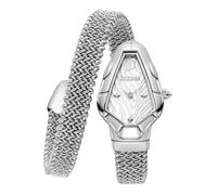 Just Cavalli Signature Snake Fiamma - Reloj de Pulsera para Mujer de Cuarzo a la Moda, Pulsera y Caja de Acero Inoxidable de Color Gris, Esfera analógica Gris - JC1L426M0015
