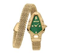Just Cavalli Signature Snake Fiamma - Reloj de Pulsera para Mujer de Cuarzo a la Moda, Pulsera y Caja de Acero Inoxidable de Color Dorado, Esfera analógica Verde - JC1L426M0035