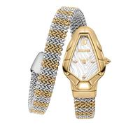 Just Cavalli Signature Snake Fiamma - Reloj de Pulsera para Mujer de Cuarzo a la Moda, Pulsera y Caja de Acero Inoxidable de Color Gris, Esfera analógica Gris - JC1L426M0055