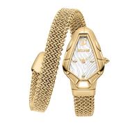 Just Cavalli Signature Snake Fiamma - Reloj de Pulsera para Mujer de Cuarzo a la Moda, Pulsera y Caja de Acero Inoxidable de Color Dorado, Esfera analógica Gris - JC1L426M0025
