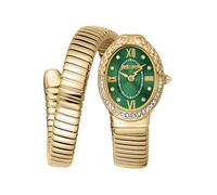 Just Cavalli Signature Snake Fiore - Reloj de Pulsera para Mujer de Cuarzo a la Moda, Pulsera y Caja de Acero Inoxidable de Color Dorado, Esfera analógica Verde - JC1L390M0035