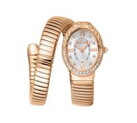 Just Cavalli Signature Snake Fiore - Reloj de Pulsera para Mujer de Cuarzo a la Moda, Pulsera y Caja de Acero Inoxidable de Color Dorado, Esfera analógica Gris - JC1L390M0045