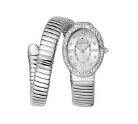 Just Cavalli Signature Snake Fiore - Reloj de Pulsera para Mujer de Cuarzo a la Moda, Pulsera y Caja de Acero Inoxidable de Color Gris, Esfera analógica Gris - JC1L390M0015