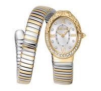 Just Cavalli Signature Snake Fiore - Reloj de Pulsera para Mujer de Cuarzo a la Moda, Pulsera y Caja de Acero Inoxidable de Color Gris, Esfera analógica Gris - JC1L390M0055