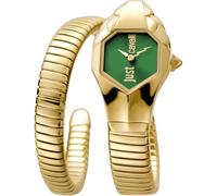 Just Cavalli Signature Snake Glam Dna - Reloj de pulsera para mujer de cuarzo a la moda, pulsera y caja de acero inoxidable de color dorado, esfera analógica verde - JC1L001M0055