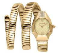 Just Cavalli Signature Snake Lunara - Reloj de Pulsera para Mujer de Cuarzo a la Moda, Pulsera y Caja de Acero Inoxidable de Color Dorado, Esfera analógica Blanca - JC1L397M0035