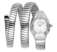 Just Cavalli Signature Snake Lunara - Reloj de Pulsera para Mujer de Cuarzo a la Moda, Pulsera y Caja de Acero Inoxidable de Color Gris, Esfera analógica Gris - JC1L397M0015