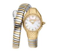 Just Cavalli Signature Snake - Reloj de Pulsera para Mujer de Cuarzo a la Moda, Pulsera y Caja de Acero Inoxidable de Color Gris, Esfera analógica Blanca - JC1L375M0055