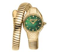 Just Cavalli Signature Snake - Reloj de Pulsera para Mujer de Cuarzo a la Moda, Pulsera y Caja de Acero Inoxidable de Color Dorado, Esfera analógica Verde - JC1L375M0035