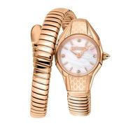 Just Cavalli Signature Snake - Reloj de Pulsera para Mujer de Cuarzo a la Moda, Pulsera y Caja de Acero Inoxidable de Color Dorado, Esfera analógica Blanca - JC1L375M0045