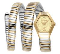 Just Cavalli Signature Snake Romina - Reloj de Pulsera para Mujer de Cuarzo a la Moda, Pulsera y Caja de Acero Inoxidable de Color Gris, Esfera analógica Blanca - JC1L395M0055