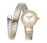 Just Cavalli Signature Snake Sirena - Reloj de Pulsera para Mujer de Cuarzo a la Moda, Pulsera y Caja de Acero Inoxidable de Color Gris, Esfera analógica Gris - JC1L351M0055
