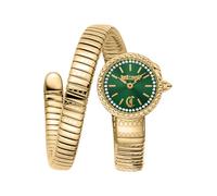 Just Cavalli Signature Snake Sirena - Reloj de Pulsera para Mujer de Cuarzo a la Moda, Pulsera y Caja de Acero Inoxidable de Color Dorado, Esfera analógica Verde - JC1L351M0035