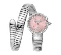 Just Cavalli Signature Snake Sirena - Reloj de Pulsera para Mujer de Cuarzo a la Moda, Pulsera y Caja de Acero Inoxidable de Color Gris, Esfera analógica Rosa - JC1L351M0015