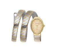 Just Cavalli Signature Snake Sognia - Reloj de Pulsera para Mujer de Cuarzo a la Moda, Pulsera y Caja de Acero Inoxidable de Color Gris, Esfera analógica Blanca - JC1L391M0045