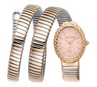 Just Cavalli Signature Snake Sognia - Reloj de Pulsera para Mujer de Cuarzo a la Moda, Pulsera y Caja de Acero Inoxidable de Color Gris, Esfera analógica Dorada - JC1L391M0055