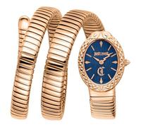 Just Cavalli Signature Snake Sognia - Reloj de Pulsera para Mujer de Cuarzo a la Moda, Pulsera y Caja de Acero Inoxidable de Color Dorado, Esfera analógica Azul - JC1L391M0035