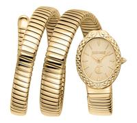 Just Cavalli Signature Snake Sognia - Reloj de Pulsera para Mujer de Cuarzo a la Moda, Pulsera y Caja de Acero Inoxidable de Color Dorado, Esfera analógica Blanca - JC1L391M0025