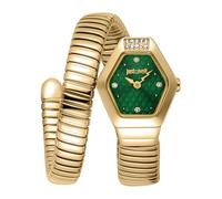 Just Cavalli Signature Snake Splora - Reloj de Pulsera para Mujer de Cuarzo a la Moda, Pulsera y Caja de Acero Inoxidable de Color Dorado, Esfera analógica Verde - JC1L394M0035