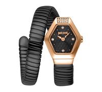 Just Cavalli Signature Snake Splora - Reloj de Pulsera para Mujer de Cuarzo a la Moda, Pulsera y Caja de Acero Inoxidable de Color Negro, Esfera analógica Negra - JC1L394M0075