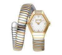 Just Cavalli Signature Snake Splora - Reloj de Pulsera para Mujer de Cuarzo a la Moda, Pulsera y Caja de Acero Inoxidable de Color Gris, Esfera analógica Gris - JC1L394M0055