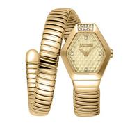 Just Cavalli Signature Snake Splora - Reloj de Pulsera para Mujer de Cuarzo a la Moda, Pulsera y Caja de Acero Inoxidable de Color Dorado, Esfera analógica Blanca - JC1L394M0025