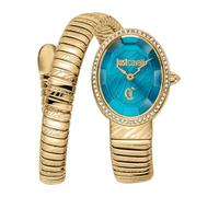 Just Cavalli Signature Snake Velina - Reloj de Pulsera para Mujer de Cuarzo a la Moda, Pulsera y Caja de Acero Inoxidable de Color Dorado, Esfera analógica Verde - JC1L353M0035