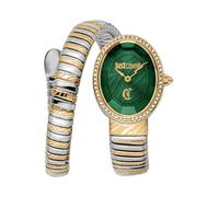 Just Cavalli Signature Snake Velina - Reloj de Pulsera para Mujer de Cuarzo a la Moda, Pulsera y Caja de Acero Inoxidable de Color Gris, Esfera analógica Verde - JC1L353M0065