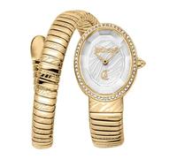 Just Cavalli Signature Snake Velina - Reloj de Pulsera para Mujer de Cuarzo a la Moda, Pulsera y Caja de Acero Inoxidable de Color Dorado, Esfera analógica Gris - JC1L353M0025