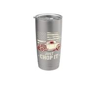 Just Chop It - Arte vintage de Hot Rod con bandera estadounidense envejecida Vaso térmico de acero inoxidable de doble pared