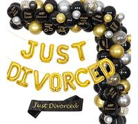 Just Divorced - Juego de guirnalda y arco para mujer, hombre, color negro y dorado, con marco de divorciado y bandera de aluminio para suministros de fiesta de la libertad