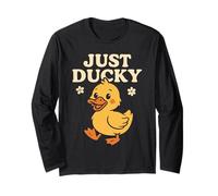 Just Ducky Cute Cartoon Duck Funny Retro Animal Humor Cita Manga Larga