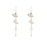 Just Follow Pendientes de flor de orquídea de campana para mujer, lirio blanco de los valles, perlas de imitación florales, borla larga, aretes colgantes de gota para boda, Large, Acrílico, Sin piedra