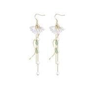 Just Follow Pendientes de flor de orquídea de campana para mujer, lirio blanco de los valles, perlas de imitación florales, borla larga, aretes colgantes de gota para boda, L, Acrílico, Sin piedra