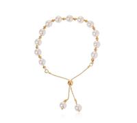 Just Follow Pulsera de perlas para mujer, oro ajustable, cadena delicada, para novia, dama de honor, cumpleaños, regalo para mujer, L, Níquel, Perla