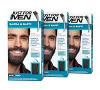 Just for Men Barba & Bigote, tinte para barba para hombre, color negro, elimina las canas, con peine aplicador, M55 (3 unidades)