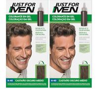 Just For Men Colorante en Gel, Tinte Pelo Hombre, Cubre Solo Las Canas, Restaurando El Color Original Para Una Apariencia Natural, Color Castaño Oscuro Medio, H40 (Paquete de 2)