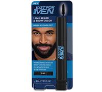 Just For Men Pincel de color para barba y cejas de 1 día, para una cobertura instantánea de grises en 1 paso, cepillo, lavado, para un aspecto más grueso y bien definido, negro real