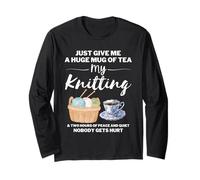 Just Give Me A Huge Mug of Tea My Knitting, Funny Knitter Manga Larga