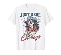 Just Here For The Cowboys Retro Western Style Camiseta