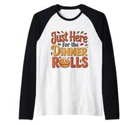 Just Here for The Dinner Rolls Groovy 70s Retro Acción de Gracias Camiseta Manga Raglan