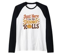 Just Here for The Dinner Rolls Groovy 70s Retro Acción de Gracias Camiseta Manga Raglan
