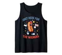 Just Here For The Wieners Chiste Hot Dog Bandera USA Camiseta sin Mangas