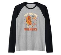 Just Here For The Wieners Retro Hot Dog Patriótico Barbacoa Camiseta Manga Raglan