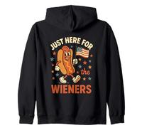 Just Here For The Wieners Retro Hot Dog Patriótico Barbacoa Sudadera con Capucha
