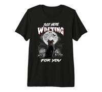 Just Here Waiting For You Black Cat Devil Moon Halloween Camiseta Premium
