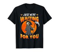 Just Here Waiting For You Grim Reaper Halloween Costume Camiseta gráfica económica, Hombre, Negro, S