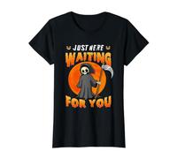 Just Here Waiting For You Grim Reaper Halloween Costume Camiseta gráfica económica, Mujer, Negro, L
